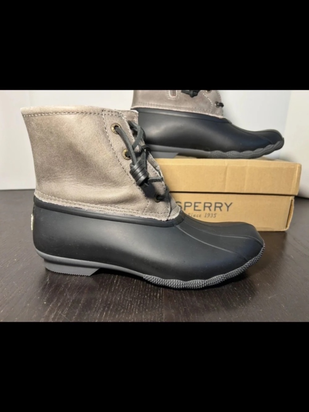 Sperry Saltwater Duck Boots/Rain Boots Leather/Rubber Black/Grey Womans Size 7M